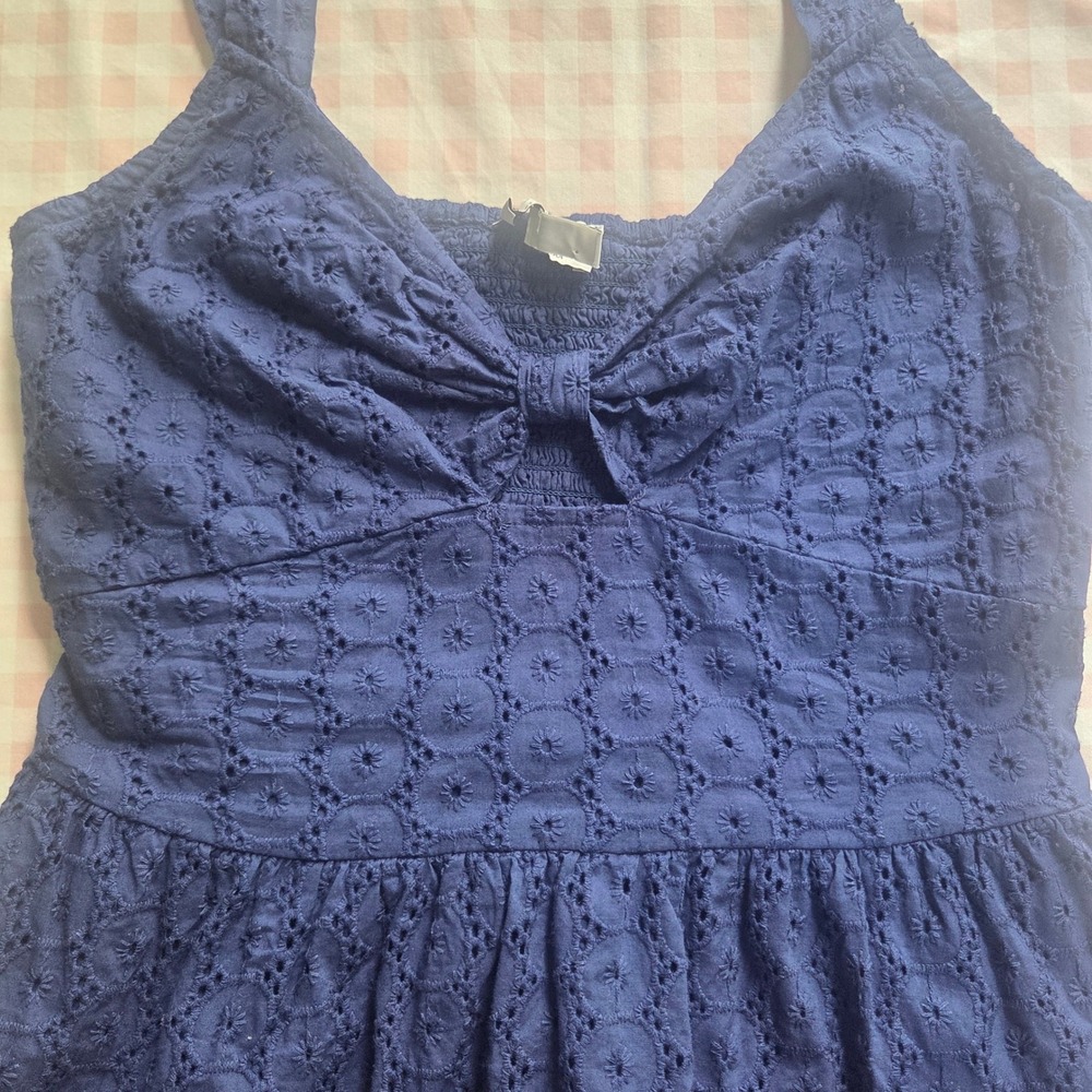 Blue Eyelet Smocked Euro Summer Top Small Peplum Dolce Vita Boho Chic Resortwear